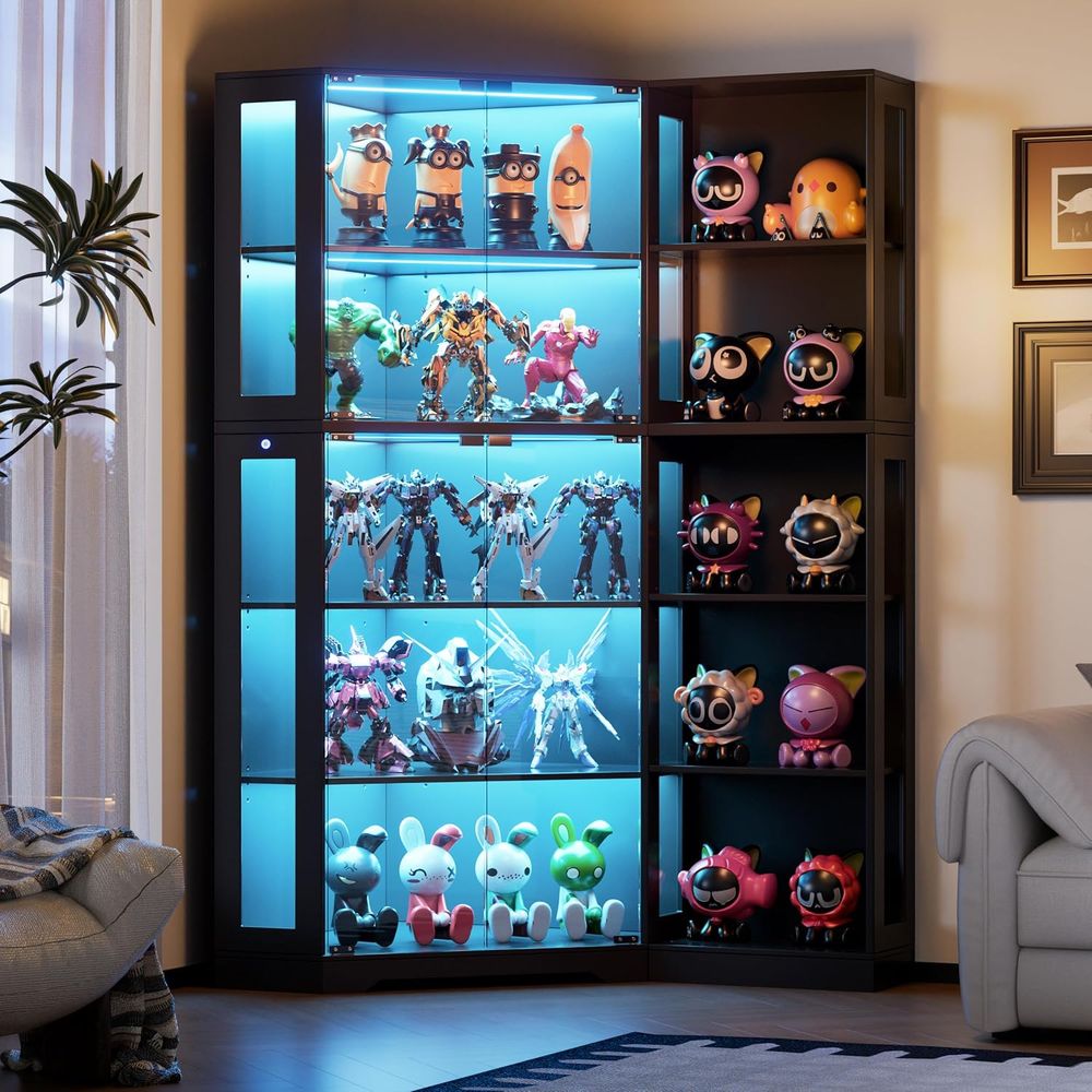 Collectible & Vintage Dolls For Wedding - Black Glass Display Cabinet with LED