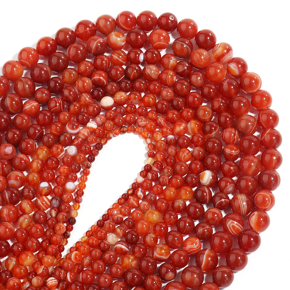 1 Strand Red Striped Agate Nat - Vintage Collectibles For Sale review and price