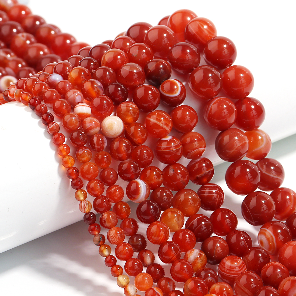 1 Strand Red Striped Agate Nat - Vintage Collectibles For Sale review and price