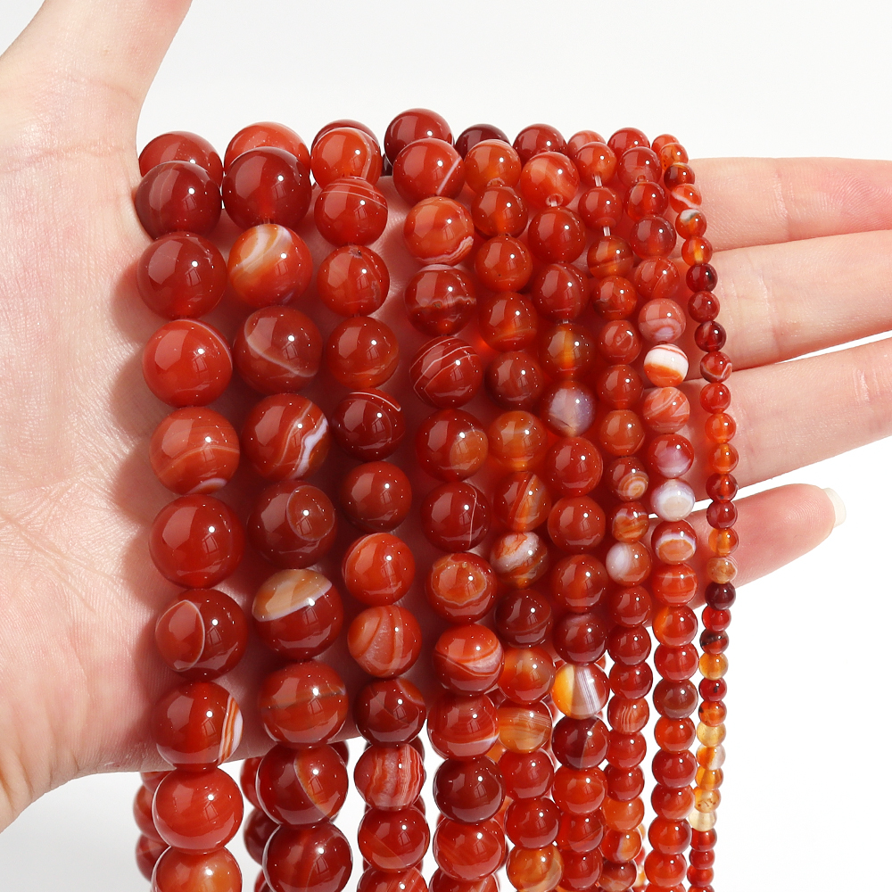 1 Strand Red Striped Agate Nat - Vintage Collectibles For Sale review and price